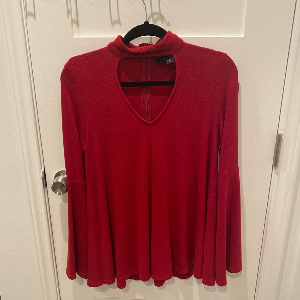 Red Cutout Bell Sleeve Blouse